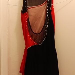 Sharene Red/black Stoned Figure Skating Dress
